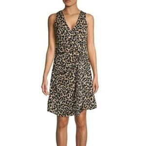 NWT AVA & AIDEN Leopard Self-Tie Faux Wrap Dress